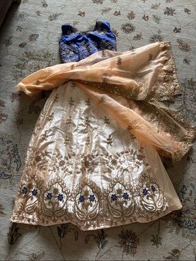 Blue and Peach Embroidered Lehenga Set